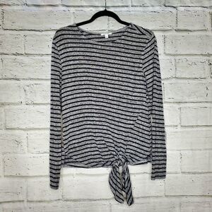 Stella & Dot tie front striped long sleeve shirt